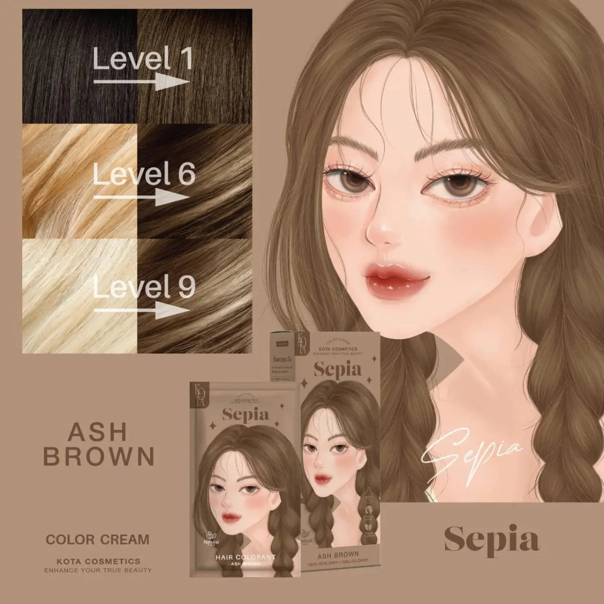 صبغة شعر لون بني رمادي  | Kota SEPIA – ASH BROWN - Image 3