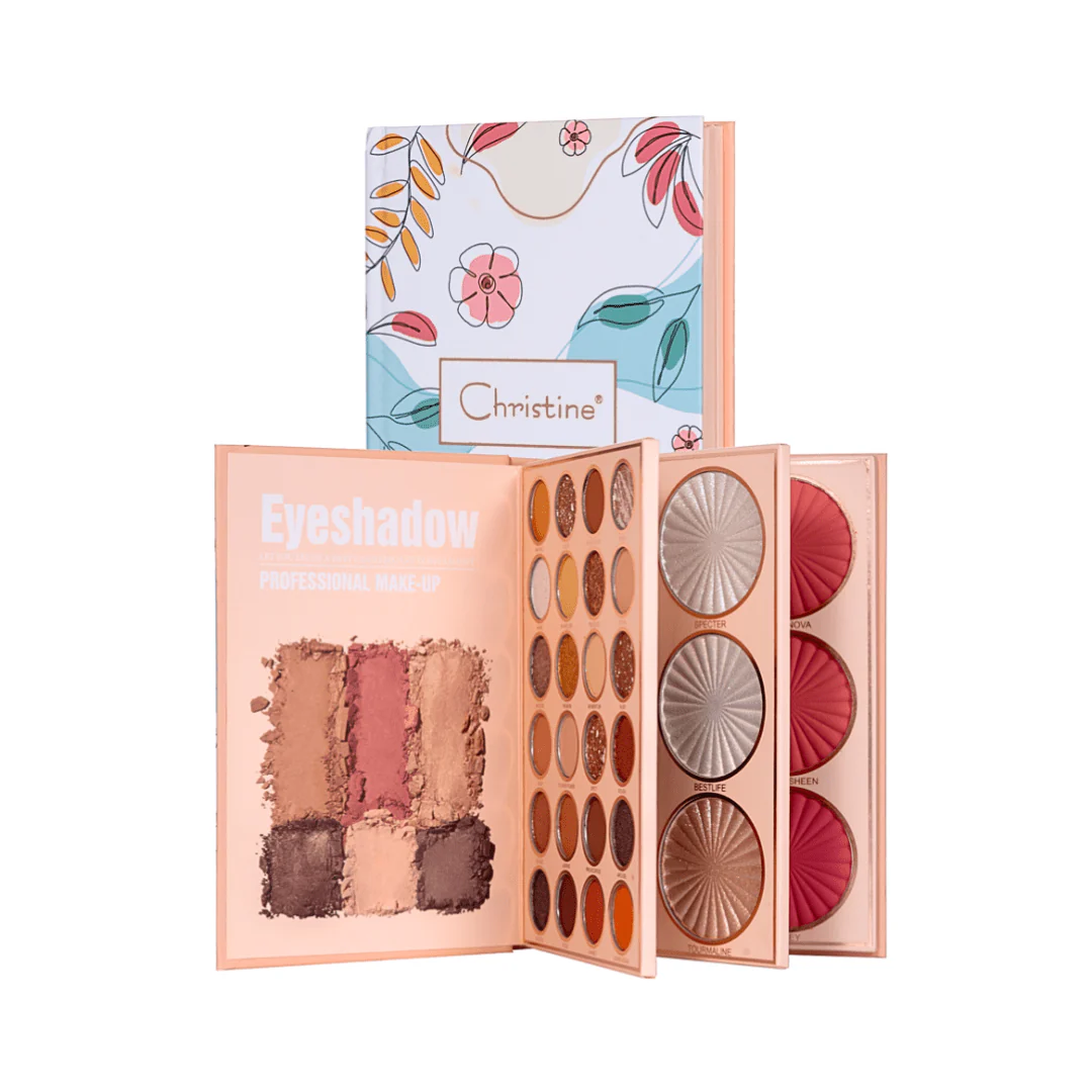 دفتر باليت مكياج كرستين 3 في 1 | Christine 3 in 1 Palette Notebook Eye Shadow + Highlighter + Blush