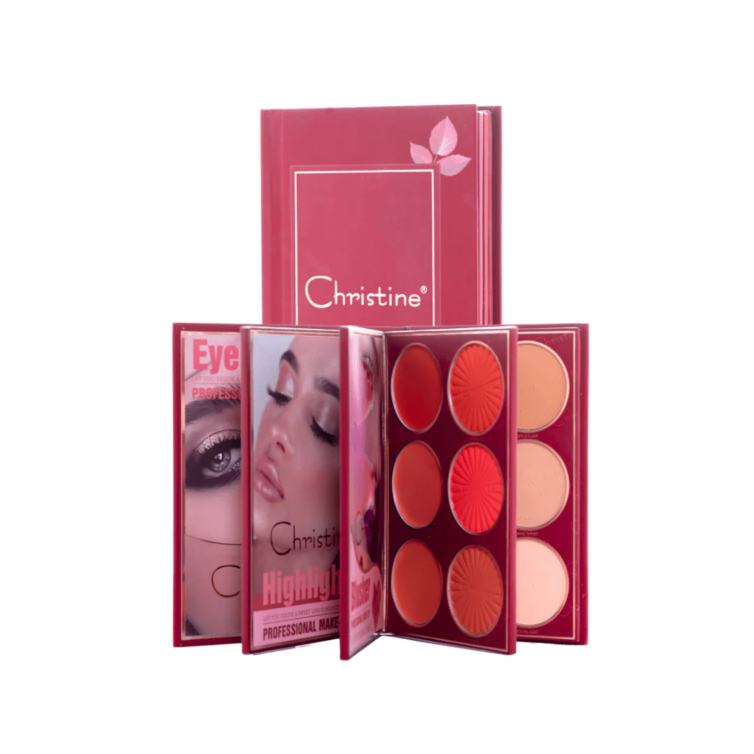 دفتر باليت مكياج 4 في 1 كرستين | Christine 4 in 1 Palette Eyeshadow, Highlighter, Blush, Contour