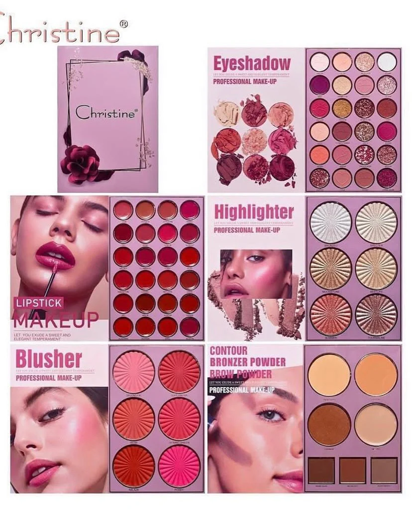 دفتر باليت مكياج متكامل كرستين 5 في 1 | Christine 5 in 1 Palate Notebook Eye Shadow+ Illuminater + Blush + Lipstick - Image 2
