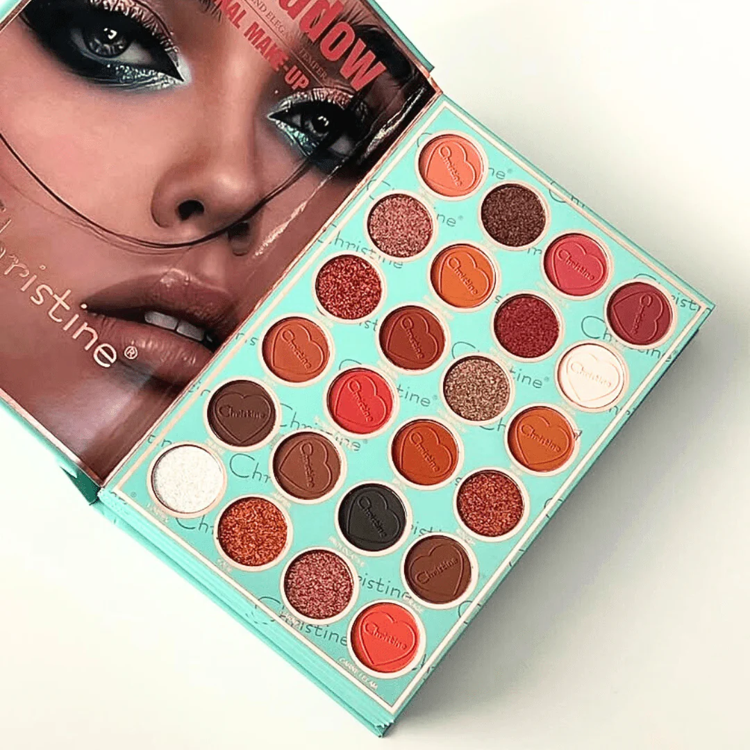 دفتر باليت مكياج تركواز كرستين | Christine Turquoise 5 in 1 Palette Notebook Eye Shadow + Highlighter + Lipstick + Blush + Concealer - Image 2