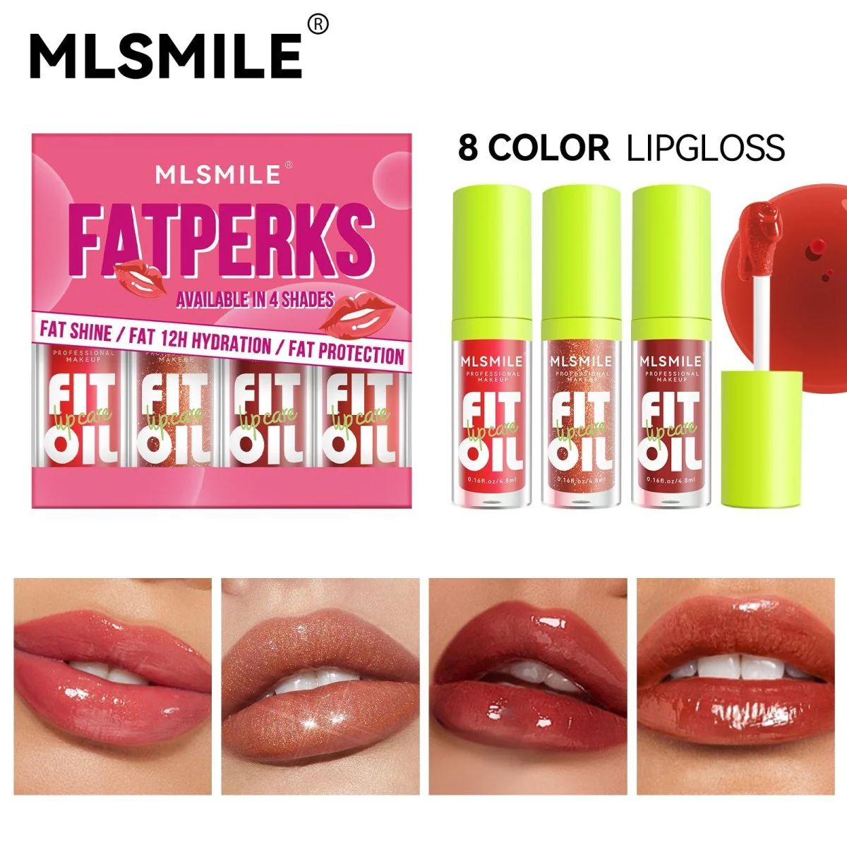 سيت ليب كلوس سمايل | Mlsmile Fatperks 4 Color Lipgloss - Image 4