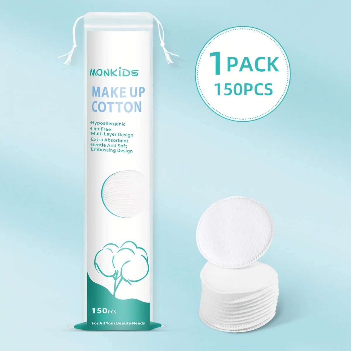 بادات قطنية مونكدز عدد 150 | Monkids makeup cotton 150 pads - Image 2