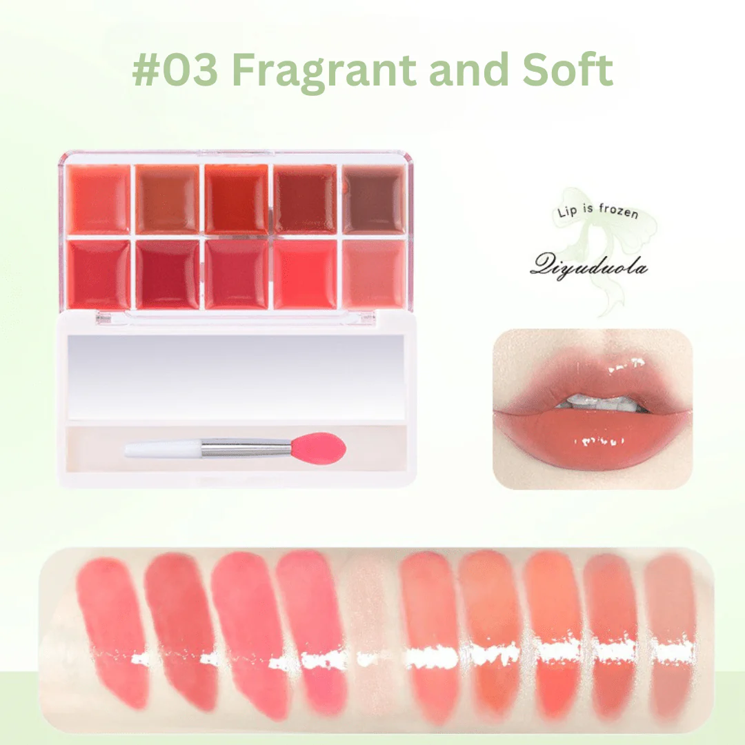 باليت ليب كلوس جيلي للشفاه كيودولا | Qiyuduola Lip Jelly Freedom Ten Color Palatte - Image 4