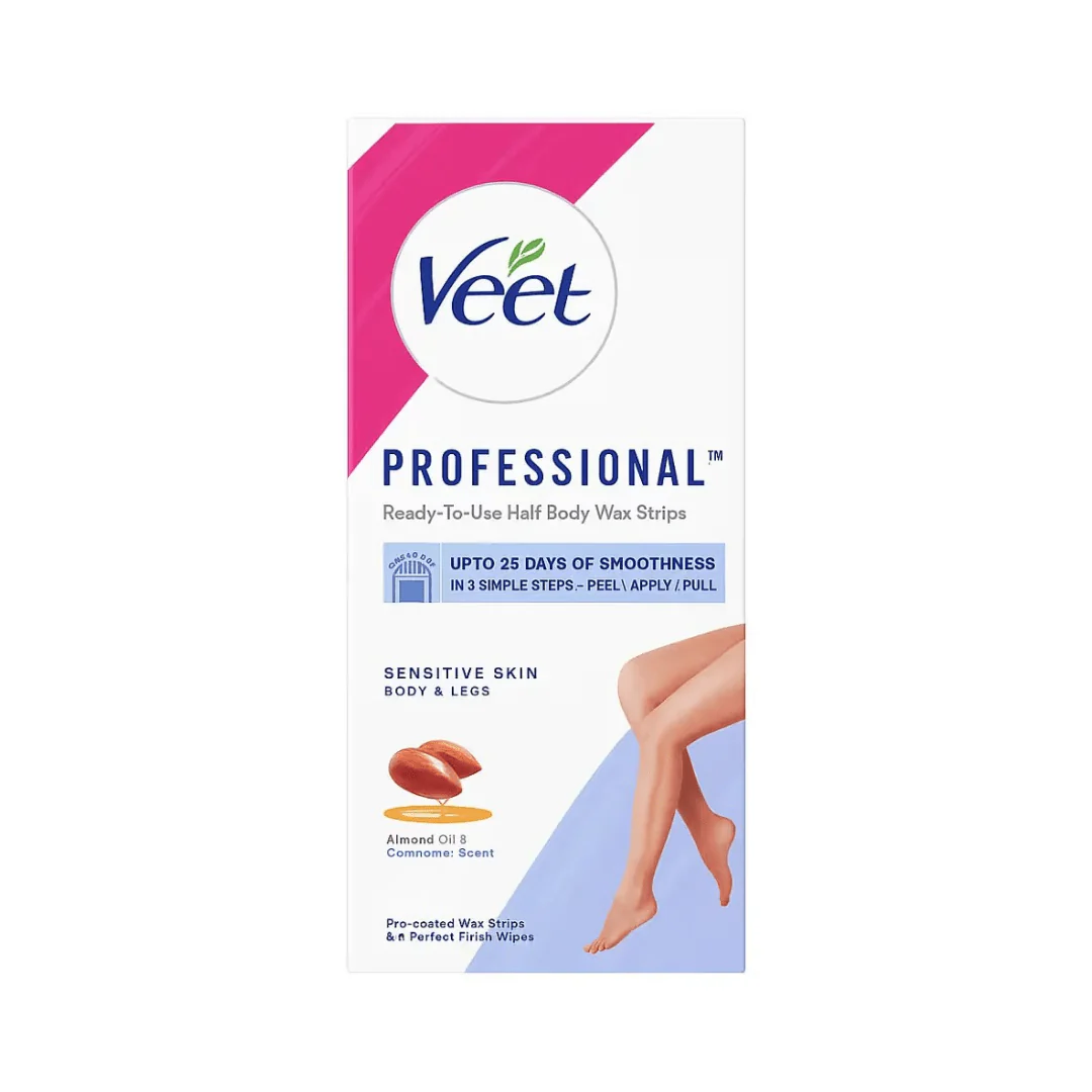 شرائط شمع ازالة الشعر بزيت اللوز فيت | Veet ready to use full body wax strips sensitive skin